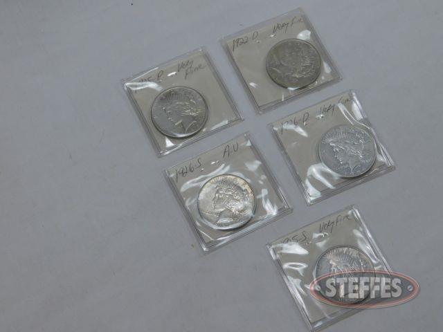 (5) Peace Silver Dollars 1922-D 1925-P,S 1926-D,S